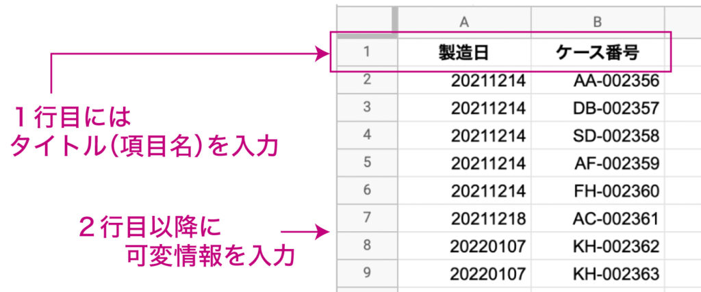 可変印刷_エクセルの入力例